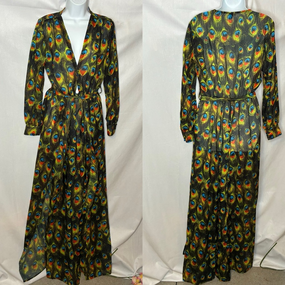 Missord Vibrant Peacock Long Sleeve Sheer Dress size Large